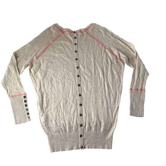 Ruby Moon Ivory Beige Heather Button Down Back & Wrist Sweater Small - Picture 2 of 13